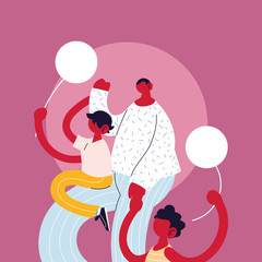 Father and sons cartoons with balloons vector design