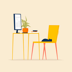 Workplace, vacancy, work from home. Flat illustration in cartoon style. Vector.