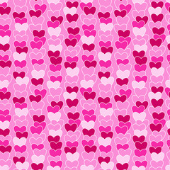 Hearts in pink colors of different shades in vertical rows. Seamless pattern. Valentine's day.