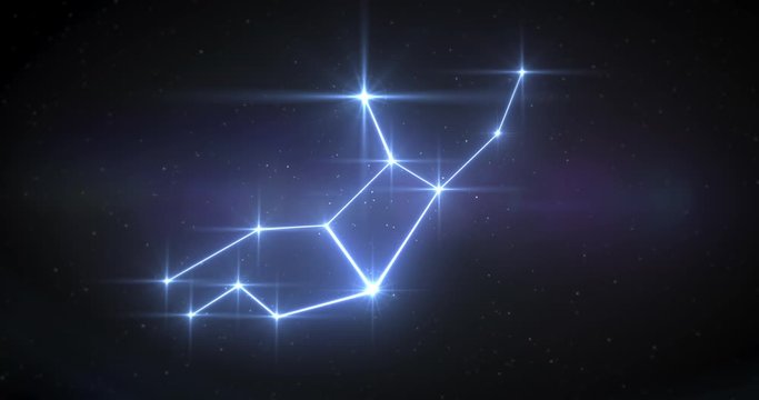 Zodiac signs Virgo constellation made of bright stars is connected by lines. Star zodiac sign animation on black background.