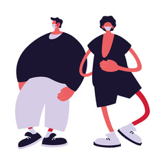 Urban men cartoons with masks and casual cloth vector design