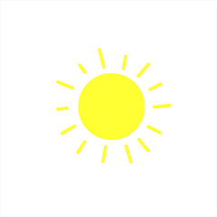 Sun icon. Symbol of sunny weather. Vector hand drawn illustration in the style of a doodle. Isolated on white background