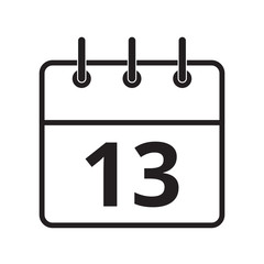 Line icon the thirteenth day on the calendar isolated on white background. Vector illustration.