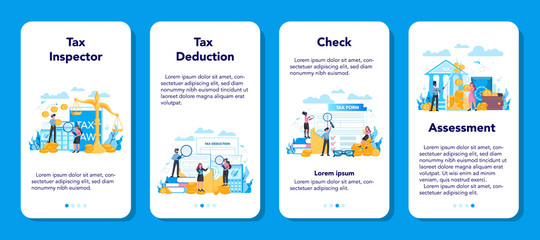 Tax inspector mobile application banner set. Idea of accounting
