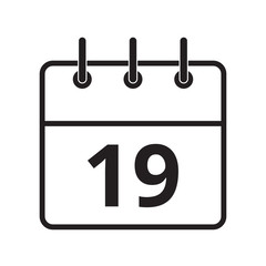 Line icon the nineteenth day on the calendar isolated on white background. Vector illustration.