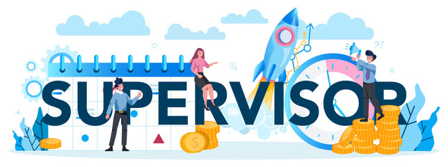 Supervisor manager typographic header. Specialist guiding employees