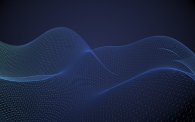 Abstract landscape on a blue background. Cyberspace grid. hi tech network. 3d technology illustration. Depth of field. 3D illustration