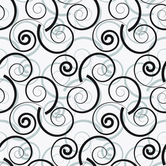 Black spirals on a white background. Seamless background.