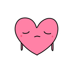 Sad and lost heart symbol expressive in cartoon doodle style