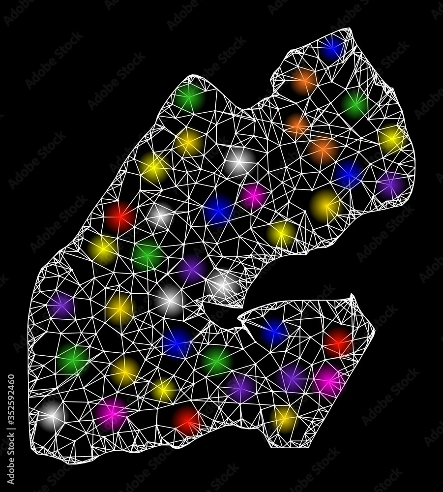 Poster web mesh vector map of djibouti with glow effect on a black background. abstract lines, light spots 