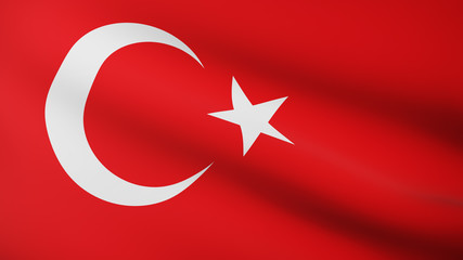  Close up of Turkey flag video waving in wind. Realistic Animation Flag background