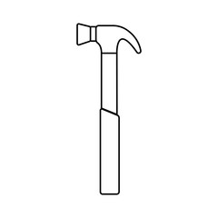 Construction black and white icon of a manual metal hammer with a wooden handle intended for building and carpentry work, for driving nails. Construction tool. Vector illustration
