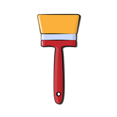 Building red and yellow icon of a wooden paint brush made of wool for painting walls and objects. Construction tool. Vector