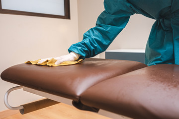 A professional cleaning and disinfecting your workplace for the arrival of new clients. Hygiene measures to avoid the Covid 19.