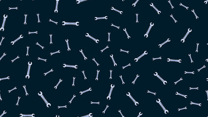 Texture, seamless pattern of metal iron blue gas spanners, metalworker building repair for loosening and tightening the nuts and bolts on a blue background. Vector illustration