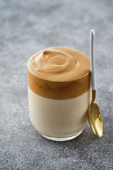 Dalgona coffee or whipped instant coffee. Dalgon coffee is a trendy drink from Korea. New popular food and drink trend.