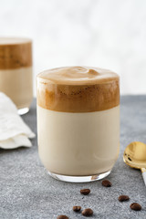 Dalgona coffee or whipped instant coffee. Dalgon coffee is a trendy drink from Korea. New popular food and drink trend.