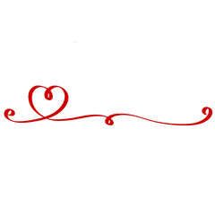 Calligraphy Red Heart Ribbon on White for Banner or Poster, Vector Stock Illustration