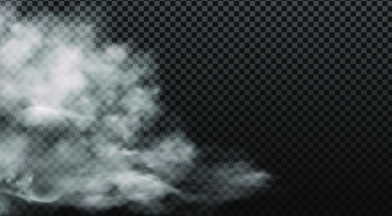 White vector cloudiness ,fog or smoke on dark checkered background.Cloudy sky or smog over the city.Vector illustration.