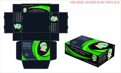 Disposable face masks box packaging  or box, isolated. Surgical masks, also known as a procedure masks. vector illustration