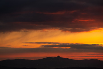 Colorful sunset in Czech Republic after rain