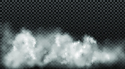 White vector cloudiness ,fog or smoke on dark checkered background.Cloudy sky or smog over the city.Vector illustration.
