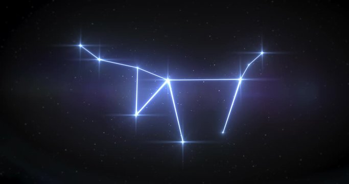 Zodiac signs Capricorn constellation made of bright stars is connected by lines. Star zodiac sign animation on black background.