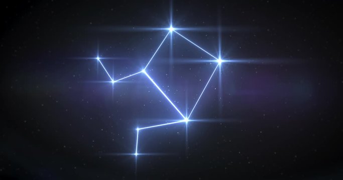 Zodiac signs Libra constellation made of bright stars is connected by lines. Star zodiac sign animation on black background.