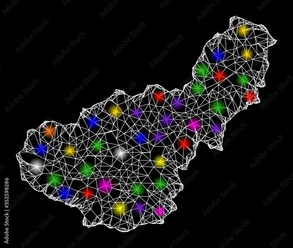 Aufkleber web mesh vector map of granada province with glare effect on a black background. abstract lines, lig