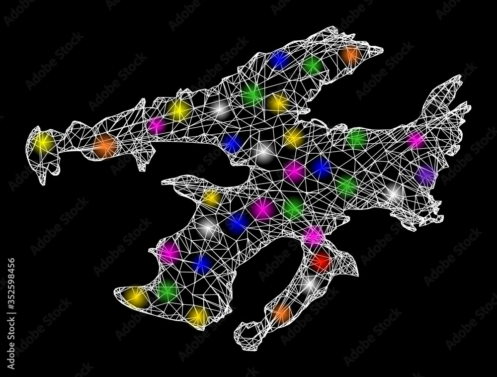 Aufkleber web mesh vector map of great bear lake with flare effect on a black background. abstract lines, ligh