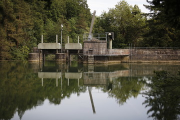 Top view of the structure of a barrage in a forest