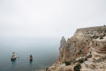 View from the mountain to the Black Sea. Beautiful foggy landscape - 352600639