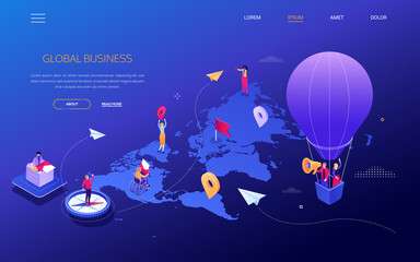Global business - modern colorful isometric web banner