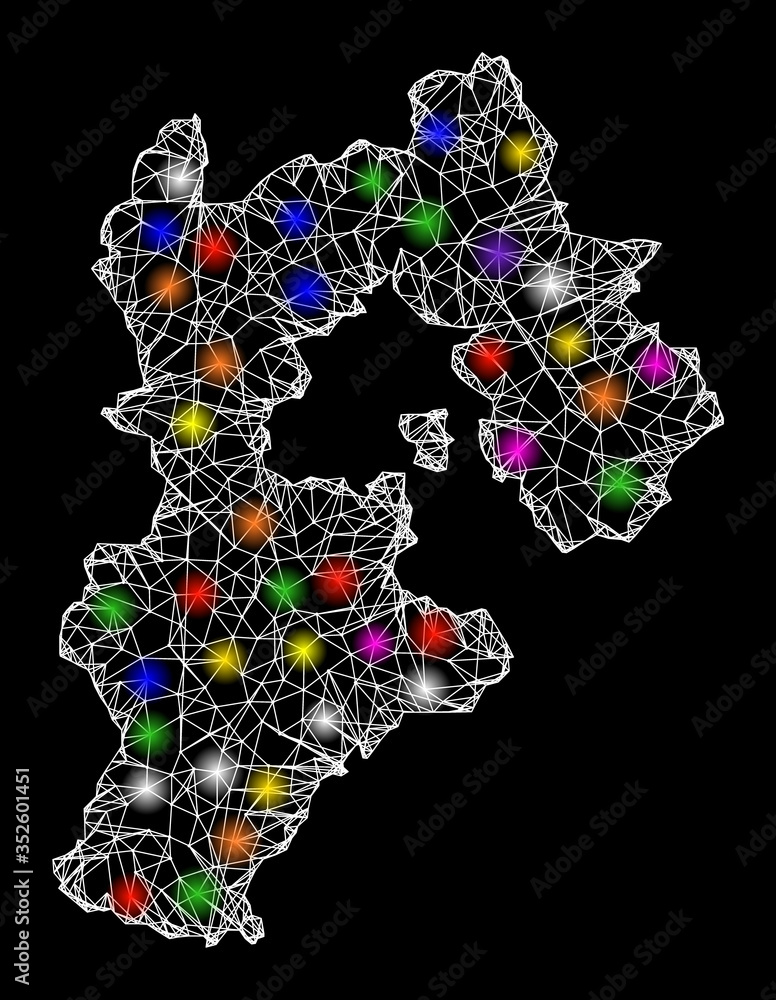 Poster web mesh vector map of hebei province with glare effect on a black background. abstract lines, light