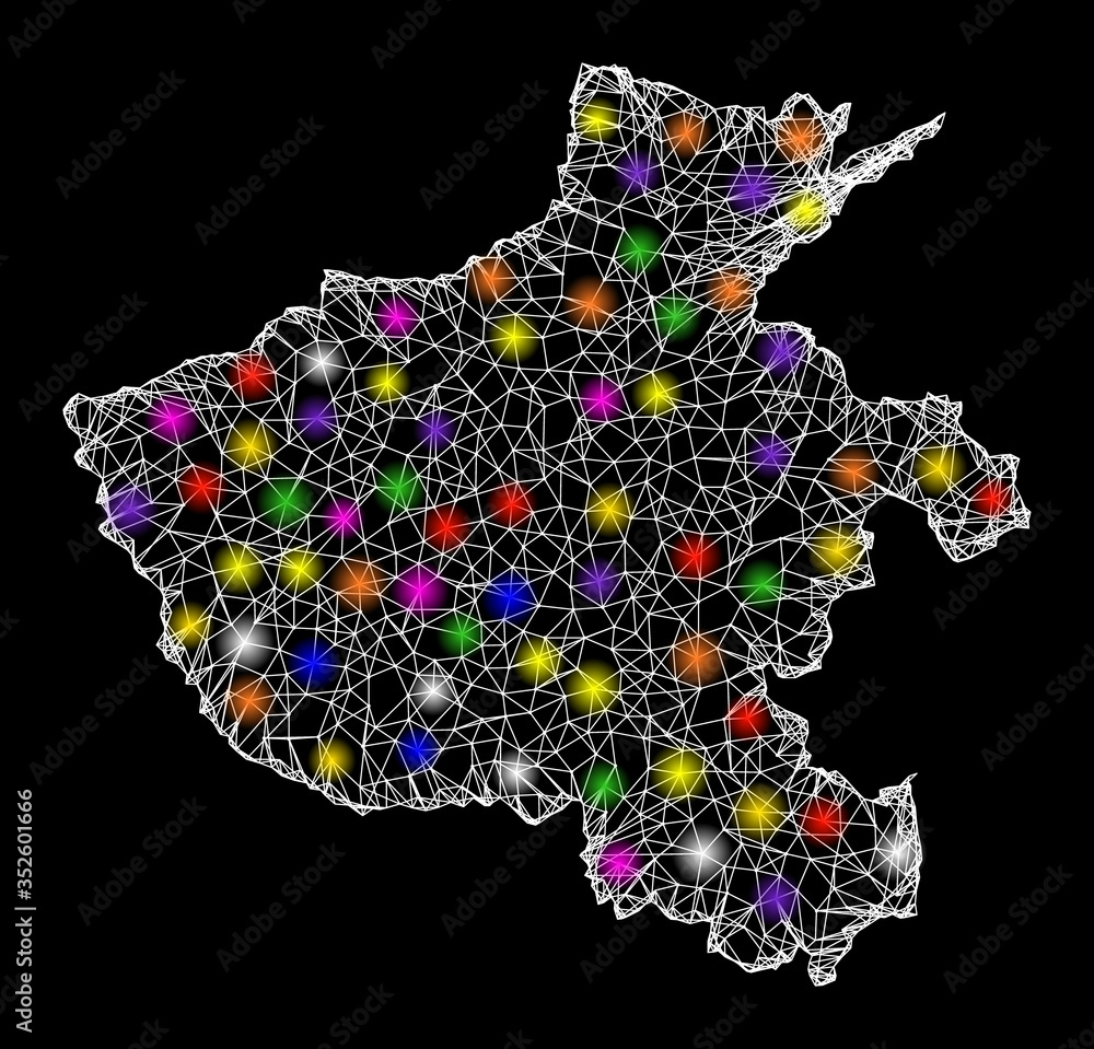 Aufkleber web mesh vector map of henan province with glare effect on a black background. abstract lines, light
