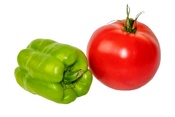 Fresh sweet pepper and tomato isolated on white background.