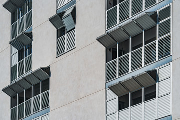 Folding shutters of a residential building facade