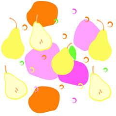 Vector illustration with pears and color spots on a white background