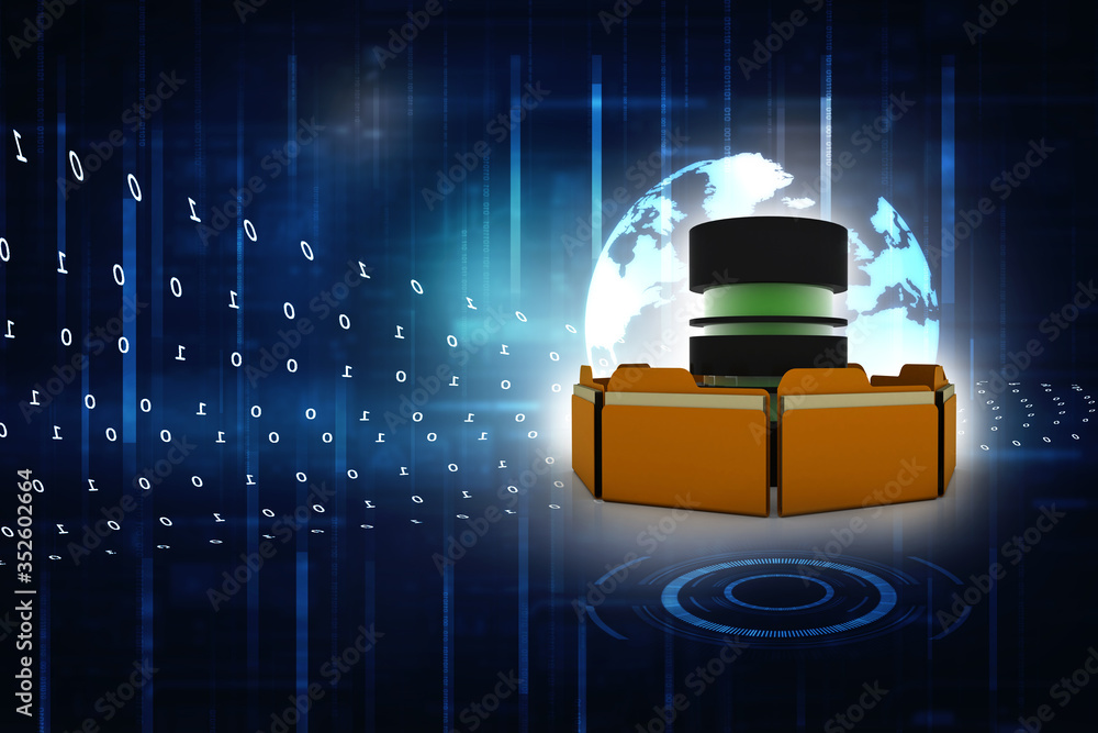 Poster 3d rendering folder connected to database