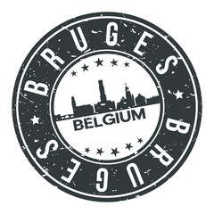 Bruges Belgium Europe Stamp Logo Icon Symbol Design Skyline City