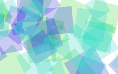 Multicolored translucent squares on white background. Green tones. 3D illustration