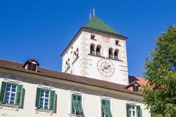 historical building of the abbey of novacella, ancient alpine monastery, wine producer