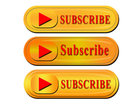 subscribe buttons for web design with golden 3d render illustration