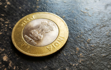 close up of Indian 10 rupee coin