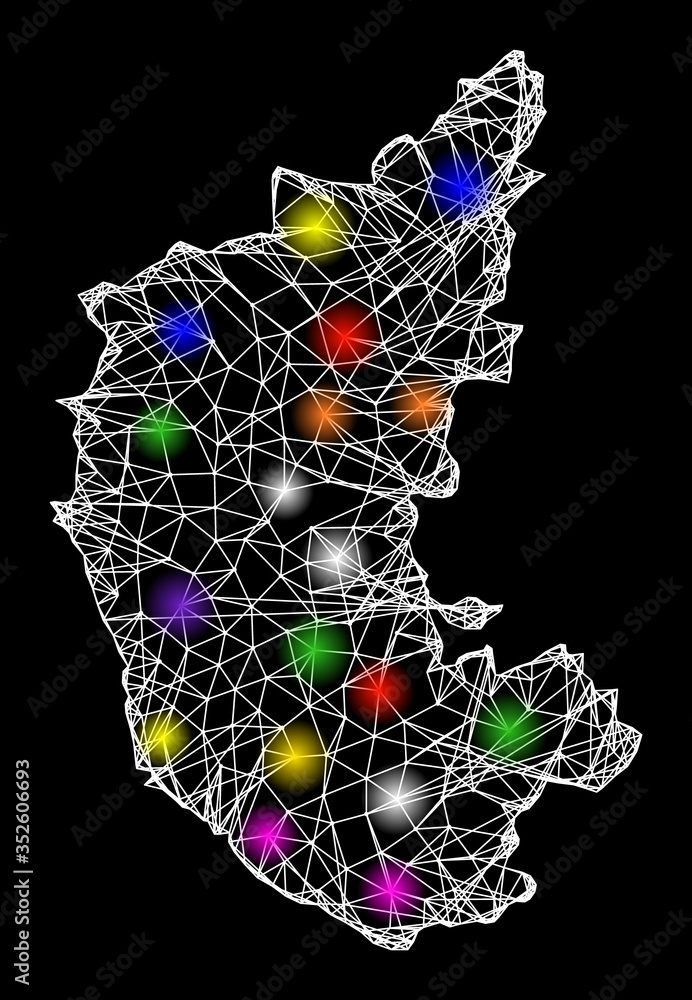 Aufkleber web mesh vector map of karnataka state with glare effect on a black background. abstract lines, ligh