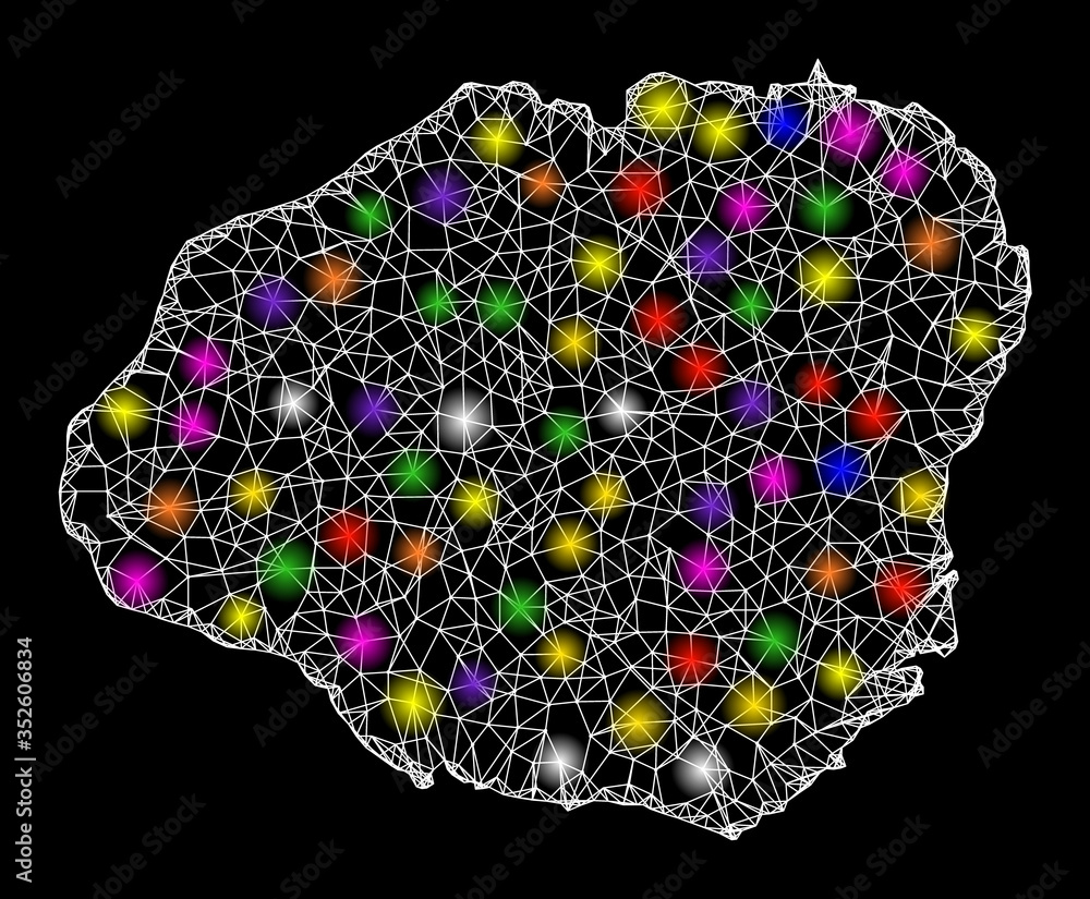 Aufkleber web mesh vector map of kauai island with glare effect on a black background. abstract lines, light s