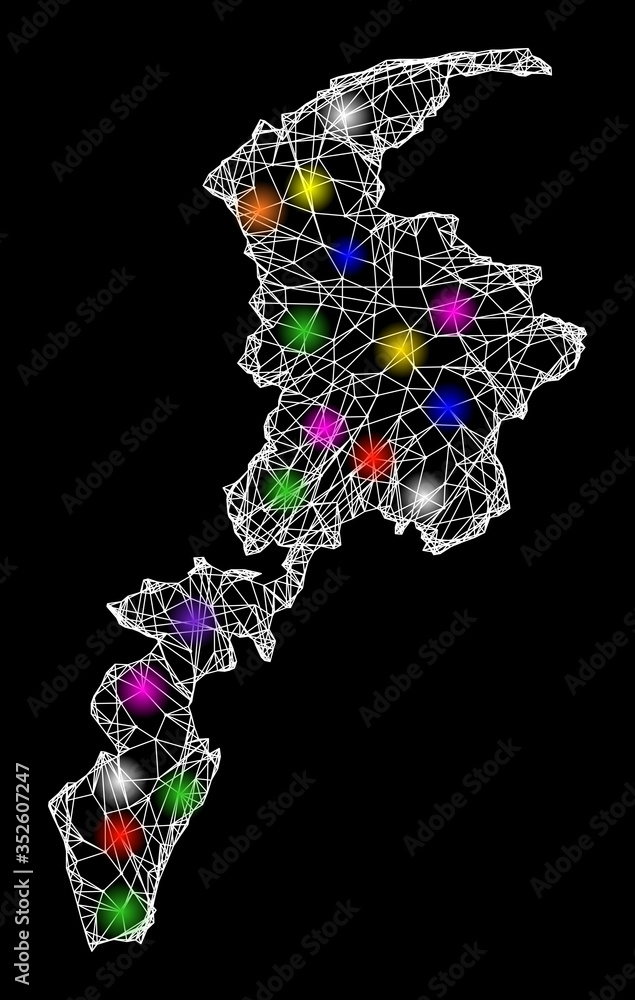 Poster web mesh vector map of khyber pakhtunkhwa province with glow effect on a black background. abstract 