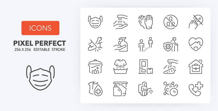 covid prevention line icons 256 x 256