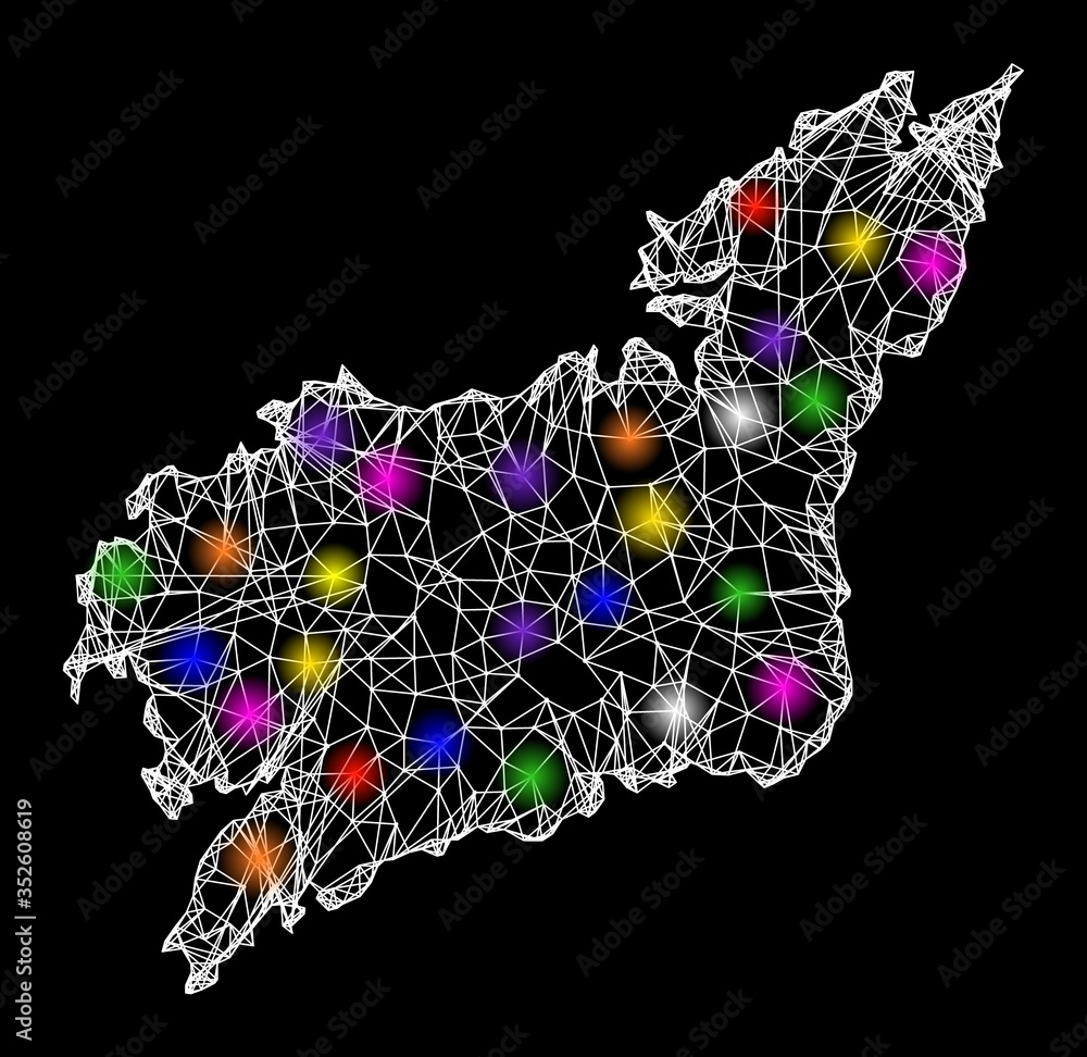 Aufkleber web mesh vector map of la coruna province with glare effect on a black background. abstract lines, l