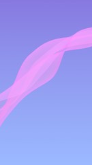 Pink wave on blue sky abstract background. Fluttering pink scarf. Waving on wind pink fabric. Vertical orientation. 3D illustration